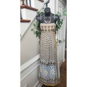 C Concept Women Multicolor Cotton Square Neck Sleeveless Long Maxi Dress Size 10